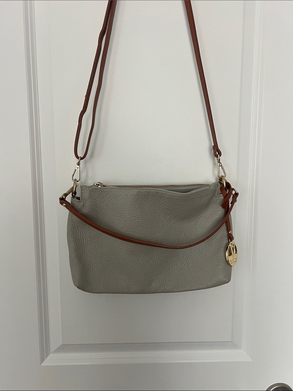 Valentina Taupe Leather Crossbody Shoulder Bag